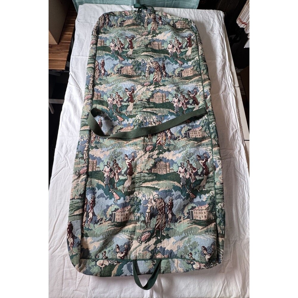 Vintage Gloria Rae Tapestry Garment Bag Made In USA‎ Golf Scene Luggage Carrier